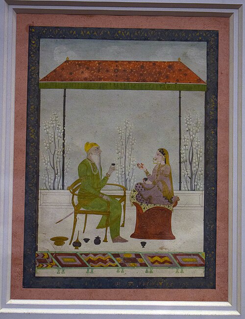 Raja Ranjit Dev with a noble lady, 1700, 