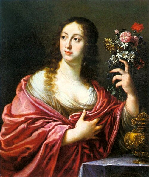 Portrait of a woman laying a bouquet., 1650, 