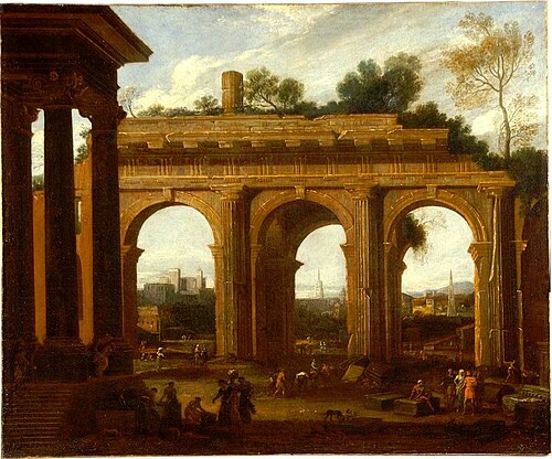 Landscape with ruins and figure, 1650, 