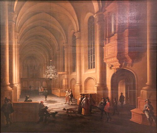 Intérieur de temple protestant avec figures, 1641, 