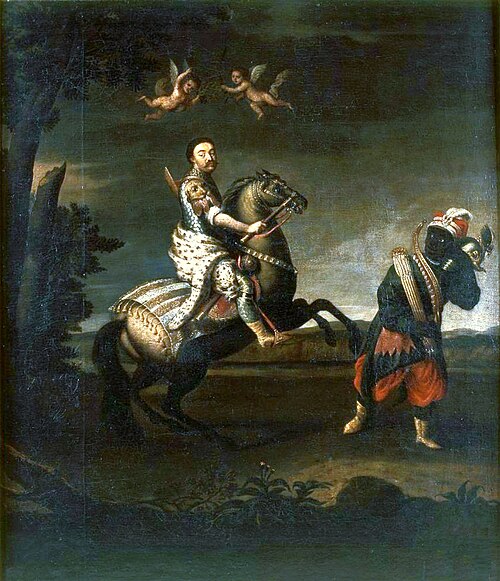 Equestrian portrait of John III Sobieski with a black servant., 1680, 