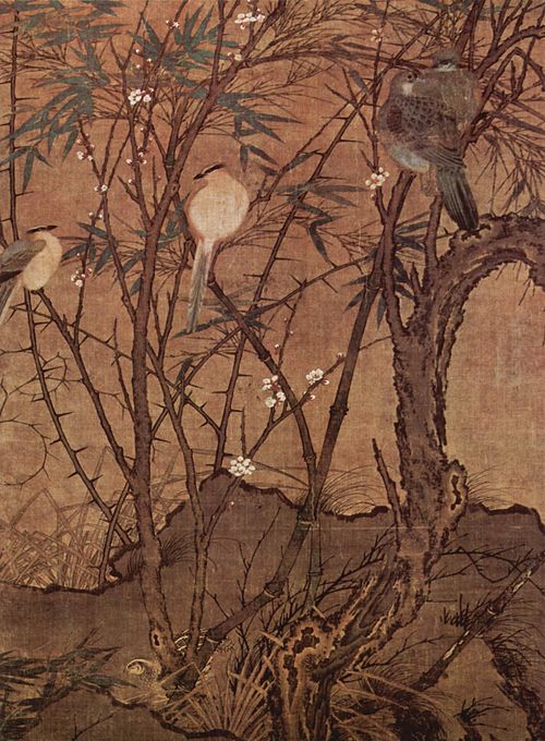 Plum Tree, Bamboo, and a Gathering of Birds, , 