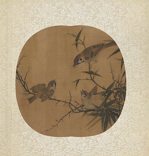 Sparrows, Bamboo, and a Tree, , 