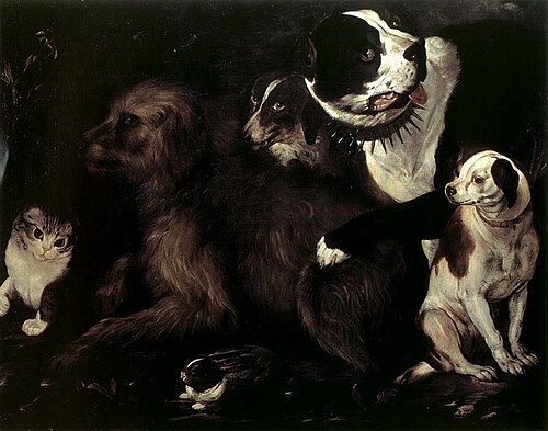 Portrait of Dogs with a Cat and a Rabbit, 1650, 