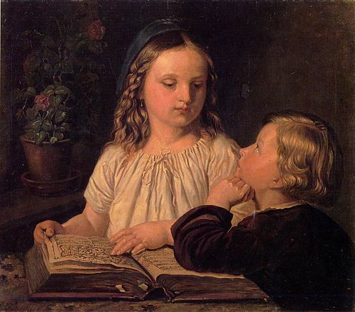 Portret dzieci pochylonych nad książką, 1867, 