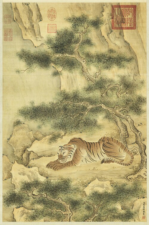 Depiction of a Crouching Tiger amidst the Pine Trees, , 
