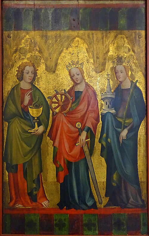 Altarpieces: The Saints John Evangelist, Catherine and Barbara, 1400, 