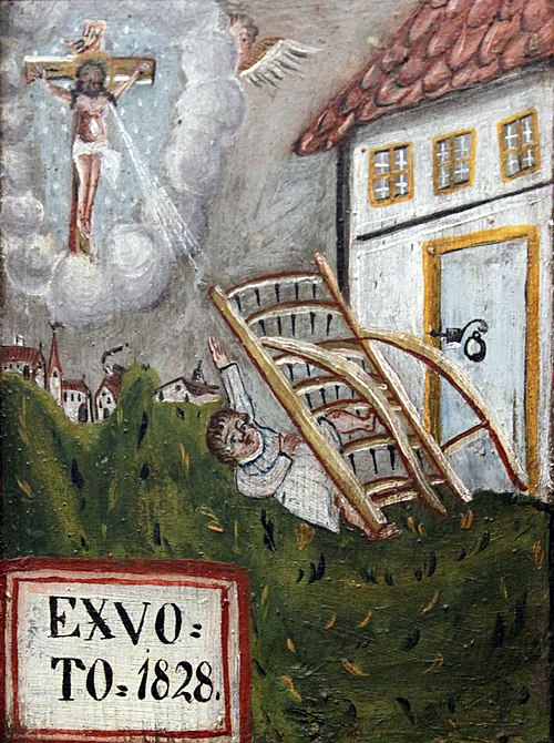 Gekreuzigter Christus und Unfall mit Egge, 1828, 