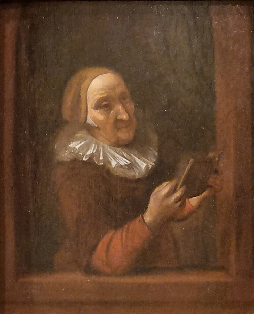 Vieille femme lisant à la fenêtre, , 