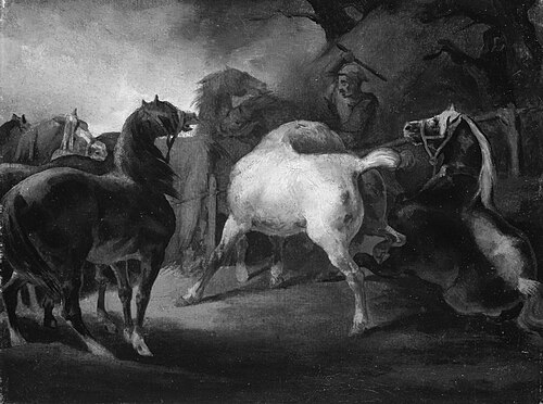 Bataille de chevaux dans un enclos, 1850, 