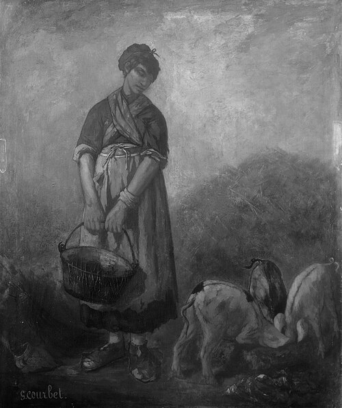 Girl herding pigs, , 
