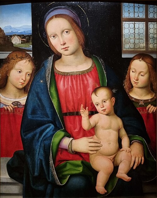 La Vierge et l'enfant entre deux anges, , 
