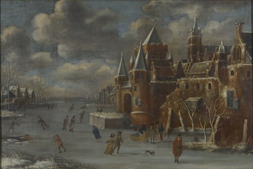 Winterbild mit Schlittschuhläufern, 1680, 
