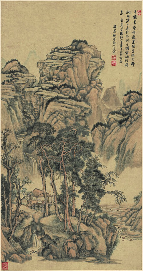 清王翚水阁幽人图轴, , 
