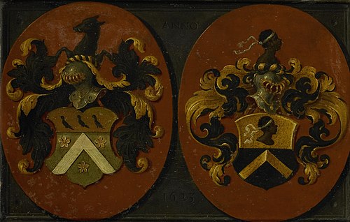 Wapenbord met de wapens van Boudaen en Fourmenois, 1623 (het wapen van Fourmenois omgewend), 1623, 
