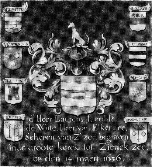 Wapenbord met het wapen van Laurens Jacobsz de Witte en zijn acht kwartieren, 1650, 