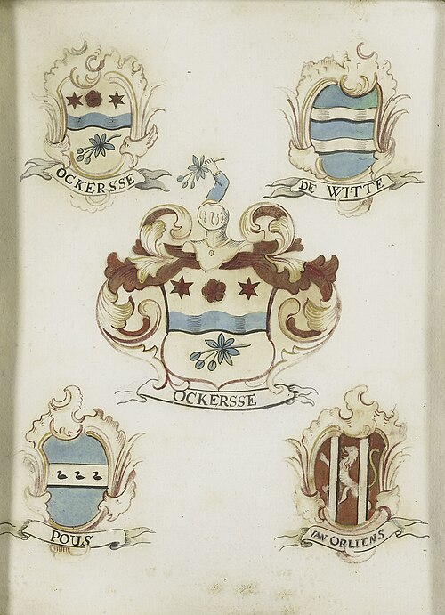 Het wapen van een vrouwelijk lid van de familie Ockersse, gehuwd met van Gelre en moeder van Anna Di, 1750, 