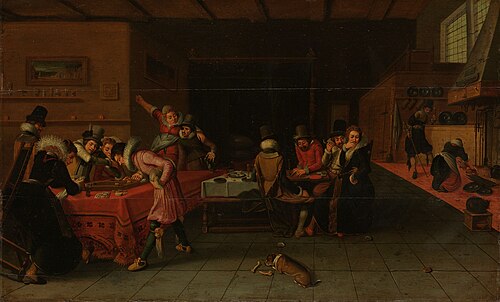 Interior with gamblers and drinkers, 1620, 