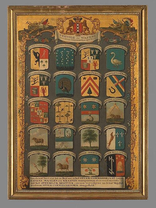 De wapens van de Oppercommisssarissen der Havens, Walen en Kranen (1743 - 1808), 1808, 