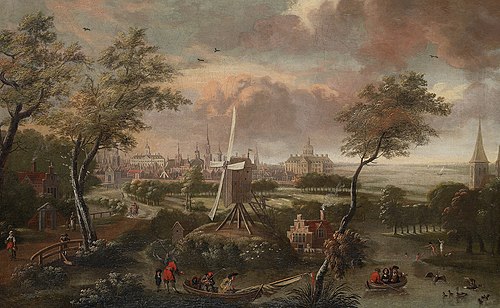 Fantasie-gezicht op Amsterdam vanaf Weesp, 1730, 