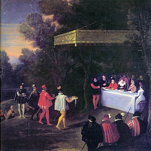Repas servi à Henri IV accompagné de la reine, du dauphin et d'Élisabeth de france, sa fille aînée, , 1610, 