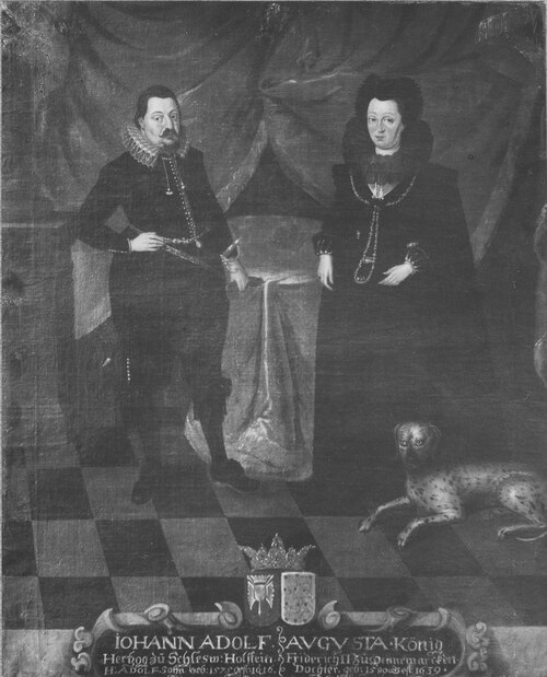 Johan Adolf (1575-1616), hertig av Holstein-Gottorp med sin gemål Augusta (1580-1639), prinsessa av , , 