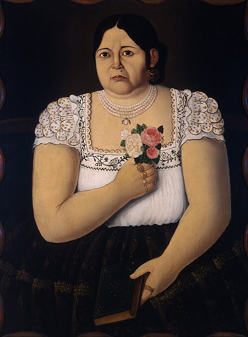 Portrait of a Native Puebla Woman with a Bouquet of Roses, 1850, 