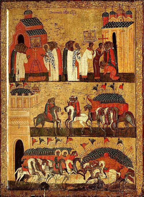 The miracle of the icon «The Sign of Our Lady» – Battle between warriors of Novgorod and Suzdal, 1400, 
