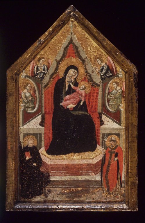 Virgin and Child Enthroned with Saints Benedict and Donato (?) and Four Angels, 1325, 