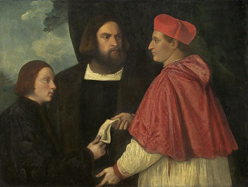 Girolamo and Cardinal Marco Corner Investing Marco, Abbot of Carrara, with His Benefice, 1520, 