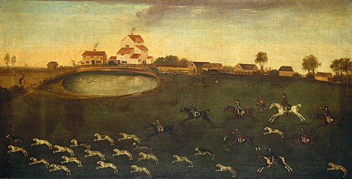 Hunting Scene with a Pond, 1750, 