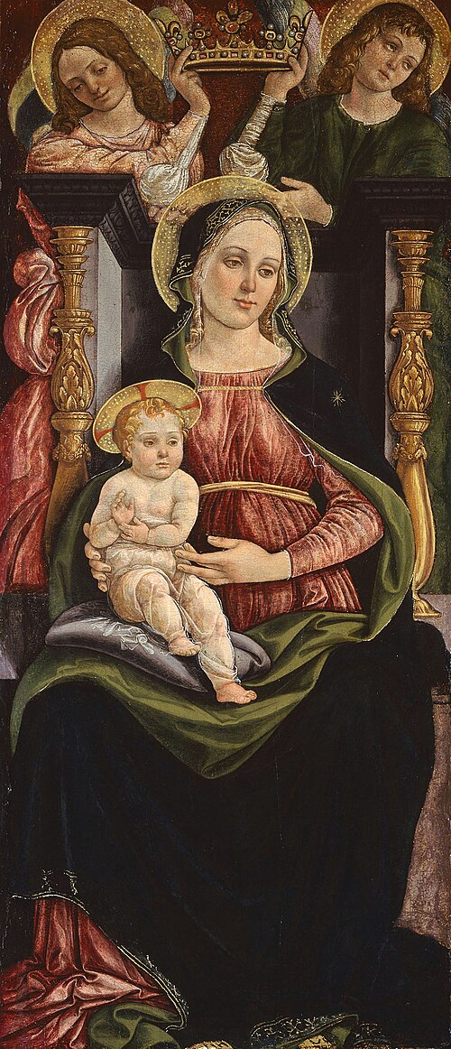 Virgin and Child Enthroned with Two Angels Holding a Crown, 1510, 
