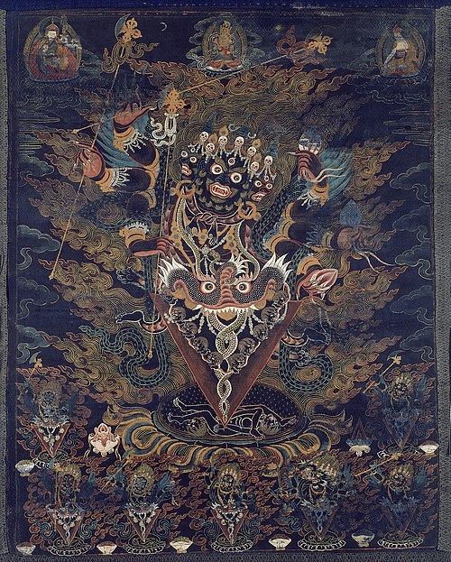 Painted Banner (Thangka) with Guru Dragpur or Vajrakila, a Wrathful Form of Guru Padmasambhava, 1799, 
