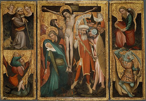 Triptych of the Crucifixion with Saints Anthony, Christopher, James and George, 1400, 