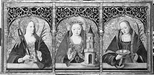Saints Apollonia, Barbara, and Agatha, 1487, 
