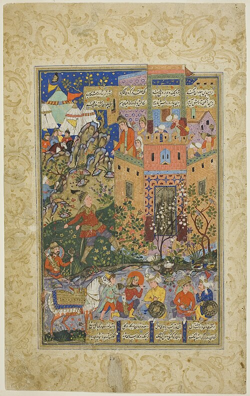 Zal Climbing to Rudaba, page from a copy of the Shahnama of Firdausi, 1582, 