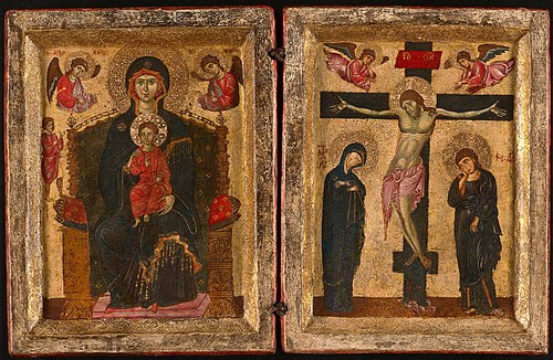 Diptych with the Virgin and Child Enthroned and the Crucifixion, 1277, 