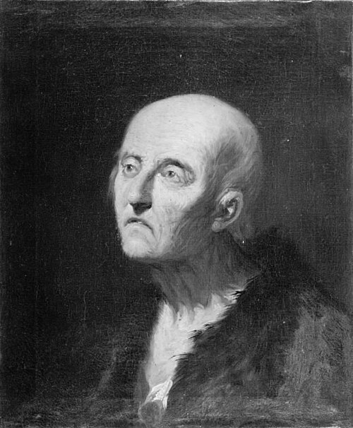 Et gammelt skaldet hoved med bar hals og pelskrave, 1801, 