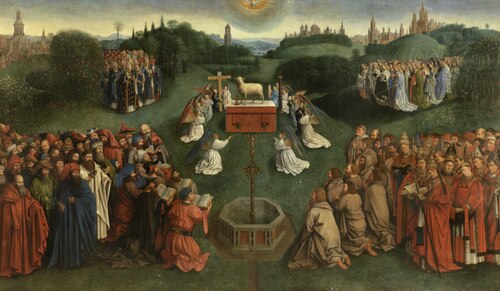 The adoration of the Lamb (after the Ghent Altarpiece), 1400, 