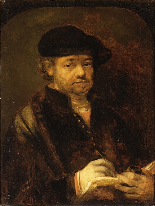 Autoportrait à la plume, encrier et carnet, 1656, 