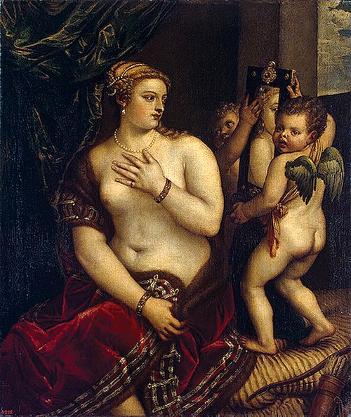 Venus with Two Cupids in Front of a Mirror (copy), 1565, 