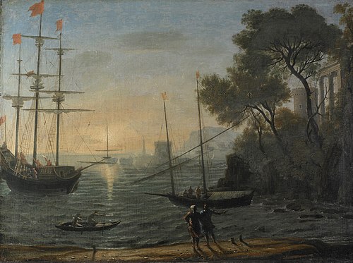 Classical Seaport at Sunset, , 