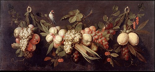 Still Life with Fruit and a Bird, 1670, 