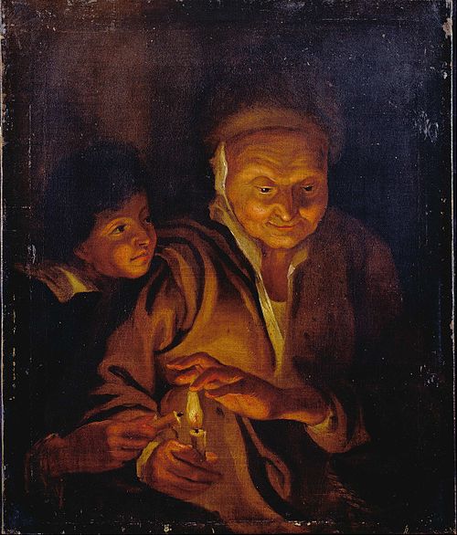 A Boy lighting a Candle from one held by an Old Woman, 1650, 