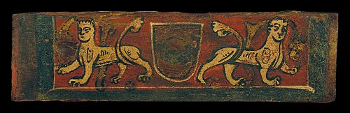 Small coffered ceiling panel with coat of arms and manticores, , 