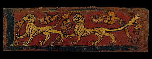 Small coffered ceiling panel with fantastic animals, , 