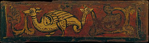 Small coffered ceiling panel with fantastic animal devouring plant motifs, , 