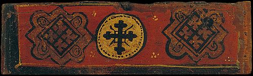 Small coffered ceiling panel with a cross and coats of arms in lozenge form, , 