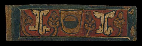 Small coffered ceiling panel with the coat of arms of the Caldes family, , 