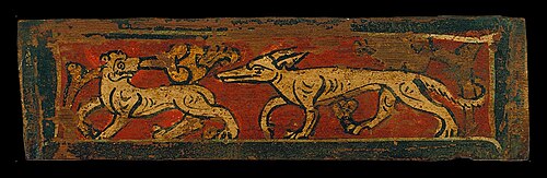 Small coffered ceiling panel with four-legged animals and plant motifs, , 